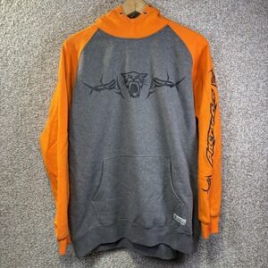 Arctic Cat Cool Cat Hoodie Mens Large Gray Orange Fleece Graphic Sweatshirt